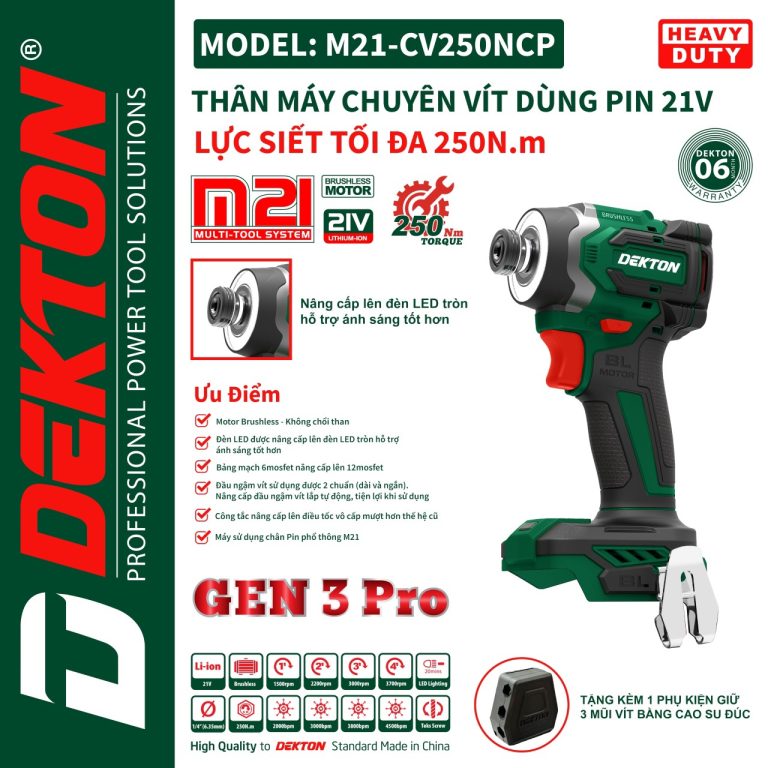 Máy chuyên vít pin Dekton M21-CV250NCP