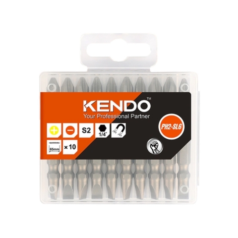 Mũi vít 2 đầu bằng thép S2 PH2-SL6 × 65mm (10 cái/ bộ) Kendo – 25404732